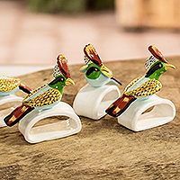 Ceramic napkin rings, 'Coquettes' (set of 4) - Handmade Terracotta Hummingbird Napkin Rings (Set of 4)