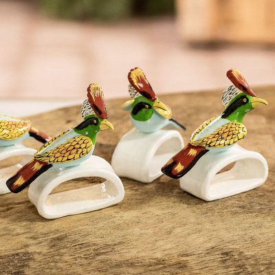 Servilleteros de cerámica, (juego de 4) - Servilleteros de colibrí de terracota hechos a mano (juego de 4)