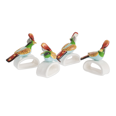 Serviettenringe aus Keramik, 'Coquettes' (4er-Set) - Handgemachte Terrakotta-Kolibri-Serviettenringe (4er-Set)