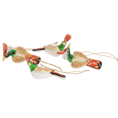 Keramische Ornamente, 'Rufous-Crested Coquette' (Satz von 4) - Kolibri-Keramik-Ornamente (4er-Set)