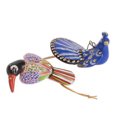 Ceramic ornaments, 'Birds of Christmas' (set of 4) - Hand Painted Bird Ornaments (Set of 4)