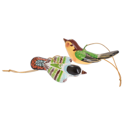 Keramik-Ornamente, 'Weihnachtsvögel' (4er-Set) - handgemalte Vogelornamente (4er-Set)