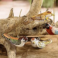 Ceramic ornaments, 'Christmas Flock' (set of 4) - Assorted Bird Christmas Ornaments (Set of 4)