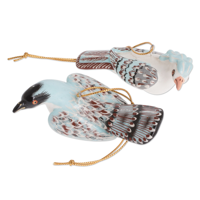 Ceramic ornaments, 'Holiday Flock' (set of 4) - Handmade Ceramic Bird Ornaments (Set of 4)