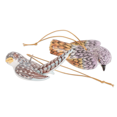 Keramikornamente, „Holiday Flock“ (4er-Set) - Handgefertigte Vogelornamente aus Keramik (4er-Set)