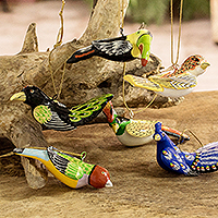 Ceramic ornaments, 'Birds of the World' (set of 6) - Handmade Ceramic Bird Ornaments (Set of 6)