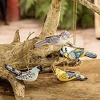 Ceramic ornaments, 'Pastel Birds' (set of 4) - Assorted Bird Ornaments (Set of 4)