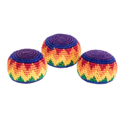 Cotton hacky sacks, 'Maya Colors' (set of 3) - Multicolored Cotton Hacky Sacks (Set of 3)