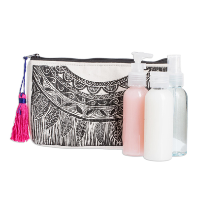 Cotton cosmetic bag, 'Patzun' - Relief Print Cosmetic Bag