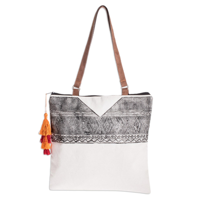 Cotton shoulder bag, 'Comalapa Huipil' - Block Print Canvas Shoulder Bag