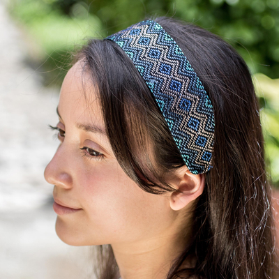 Stirnband aus Baumwolle - Handgewebtes Baumwoll-Stirnband mit Rautenmuster aus Guatemala
