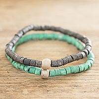 Ceramic beaded stretch bracelets, 'Perfect Combination' (pair) - Artisan Crafted Bead Bracelets (Pair)
