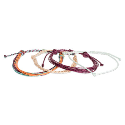 Braided cord bracelets, 'Free Traveler' (set of 4) - Hand Braided Multi Colored Cord Bracelets  (Set of 4)