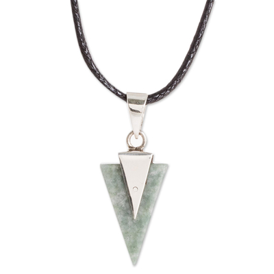 Jade pendant necklace, 'Straight Arrow' - Unisex Light Green Jade Necklace