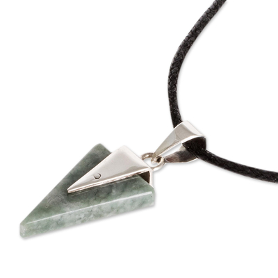 Jade pendant necklace, 'Straight Arrow' - Unisex Light Green Jade Necklace