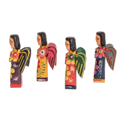 Wood figurines, 'Rustic Angels' (set of 4) - Rustically Carved Wood Angel Figurines (Set of 4)