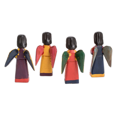 Wood figurines, 'Rustic Angels' (set of 4) - Rustically Carved Wood Angel Figurines (Set of 4)