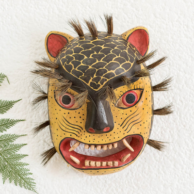 Máscara de madera - Máscara de Jaguar Decorativa de Madera Tallada de Guatemala