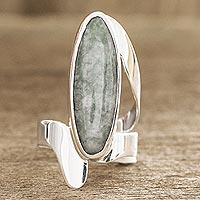 Guatemalan Mottled Green Jade Cocktail Ring in 925 Silver,'Jade Lake'