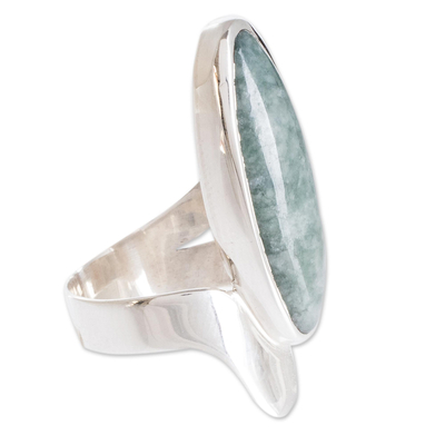 Jade cocktail ring, 'Jade Lake' - Guatemalan Mottled Green Jade Cocktail Ring in 925 Silver