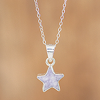 Jade pendant necklace, 'Lone Star in Lilac' - Sterling and Jade Star Pendant Necklace