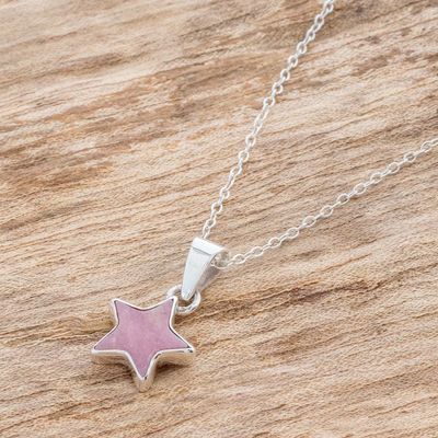 Rhodonite pendant necklace, 'Lone Star in Pink' - Star Necklace with Rhodonite