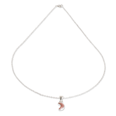 Rhodonit-Halskette mit Anhänger, 'Mondsichel in Rosa - Halskette aus Sterling und Rhodonit