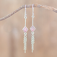 Rhodonite dangle earrings, 'Linger in Pink' - Artisan Crafted Rhodonite Earrings