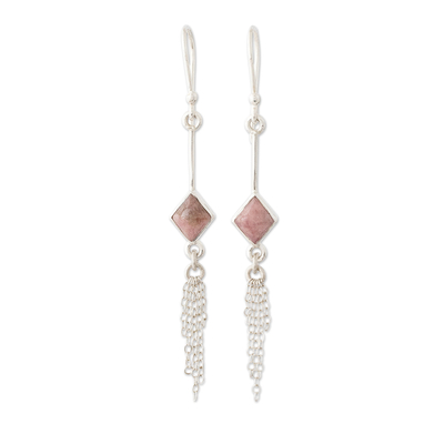 Rhodonite dangle earrings, 'Linger in Pink' - Artisan Crafted Rhodonite Earrings