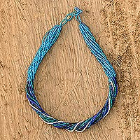 Glass beaded torsade necklace, Translucent Sea