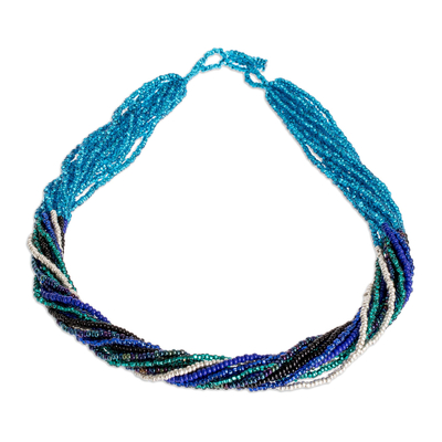 Glass beaded torsade necklace, 'Translucent Sea' - Hand Beaded Torsade Necklace