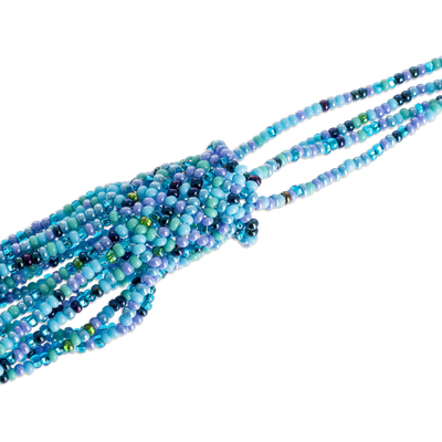 Glass beaded long necklace, 'Lovely Sea' - Blue Beaded Long Necklace