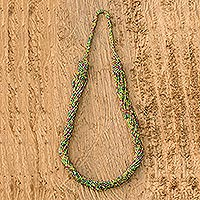 Glass beaded long necklace, 'Lush Vineyard'