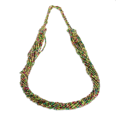 Glass beaded long necklace, 'Lush Vineyard' - Multicolored Beaded Long Necklace