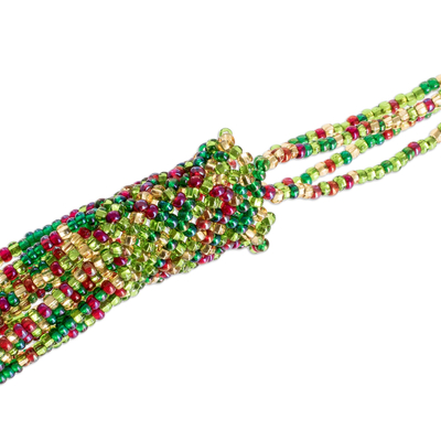 Glass beaded long necklace, 'Lush Vineyard' - Multicoloured Beaded Long Necklace