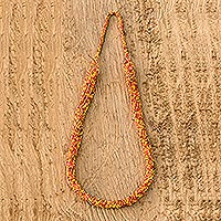 Glass beaded long necklace, 'Rich Harvest'