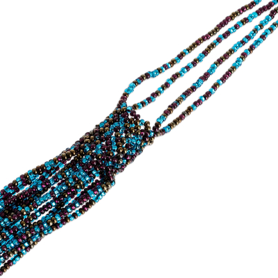 Glass beaded long necklace, 'Cool Grotto' - Artisan Crafted Beaded Necklace