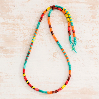 Glass beaded necklace, 'Colorful Strokes' - Multicolored Beaded Strand Necklace