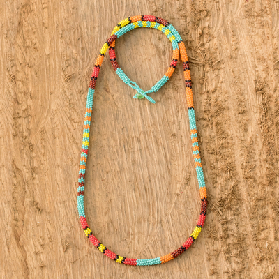 Glass beaded necklace, 'Colorful Strokes' - Multicolored Beaded Strand Necklace