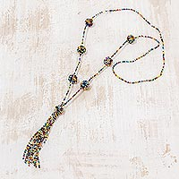 Long beaded tassel necklace, 'Colorful Vision'