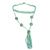 Beaded choker necklace, 'Tricolor Illusion' - Tassel Necklace in Turquoise and Green thumbail