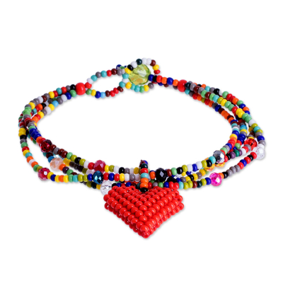 Beaded charm bracelet, 'Vibrant Love' - Artisan Crafted Bead Charm Bracelet