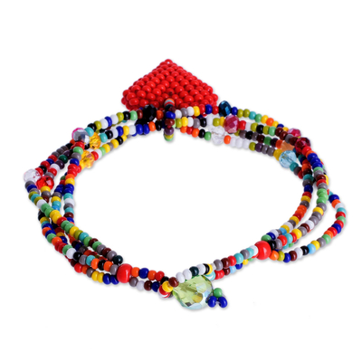 Beaded charm bracelet, 'Vibrant Love' - Artisan Crafted Bead Charm Bracelet