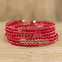 Beaded wrap bracelet, 'Resplendent in Red' - Handmade Red Beaded Bracelet