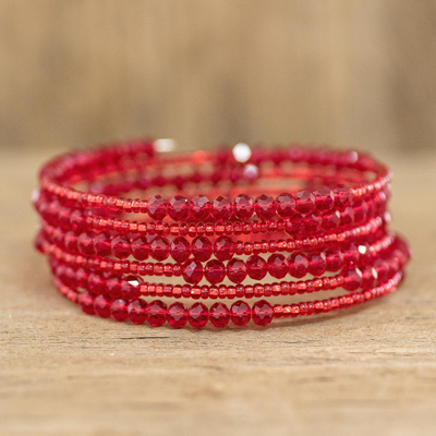 Beaded wrap bracelet, 'Resplendent in Red' - Handmade Red Beaded Bracelet
