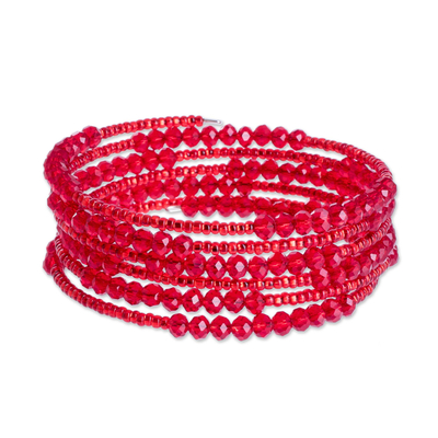 Perlen-Wickelarmband, 'Resplendent in Red' - Handgefertigtes rotes Perlenarmband
