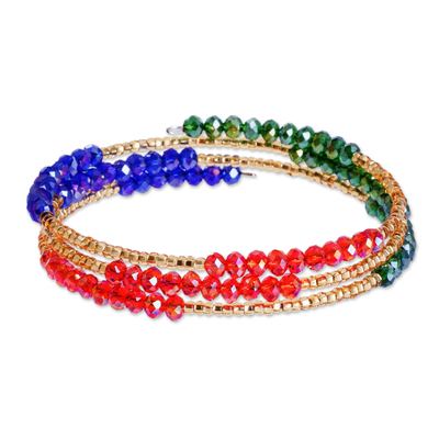 Beaded wrap bracelet, 'Tricolor Trend' - Artisan Crafted Bead Wrap Bracelet