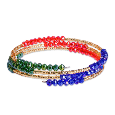 Beaded wrap bracelet, 'Tricolor Trend' - Artisan Crafted Bead Wrap Bracelet