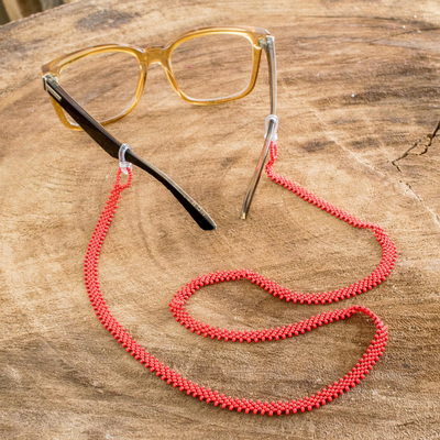 Brillenband mit Perlen - Handgefertigtes rotes Brillenband