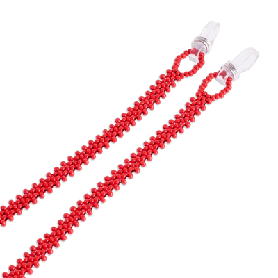 Brillenband mit Perlen - Handgefertigtes rotes Brillenband